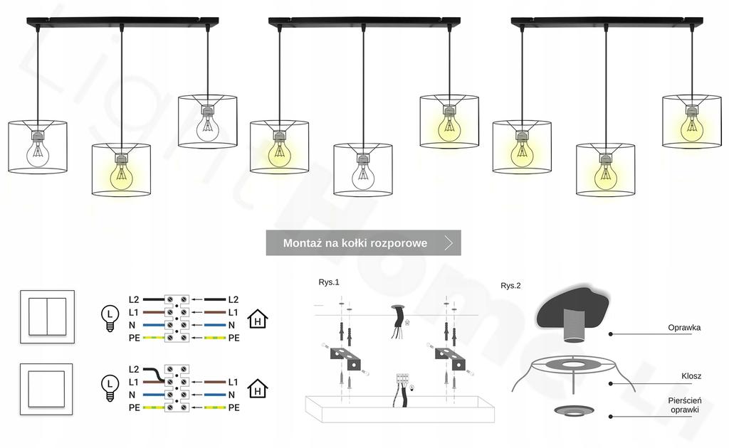 Hanging Lamp, Ceiling Chandelier, Lampshade 20Cm, Black