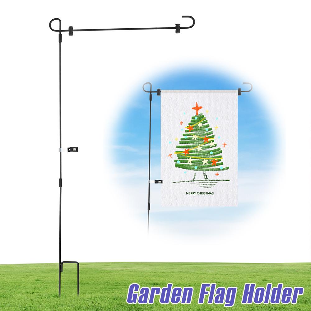 Garden Flag Holder Rust Resistant Wrought Iron Yard Flag Stand with Windproof Clips 34 Inch Metal Flag Poles for Outdoor Decor