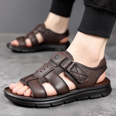 Mode 2024 Herren Sandalen Luxus Echtes Leder Sandale Outdoor Freizeit Sandalen Rutschfest Strandschuhe für Herren Fahren Sandalias Große Größe 47