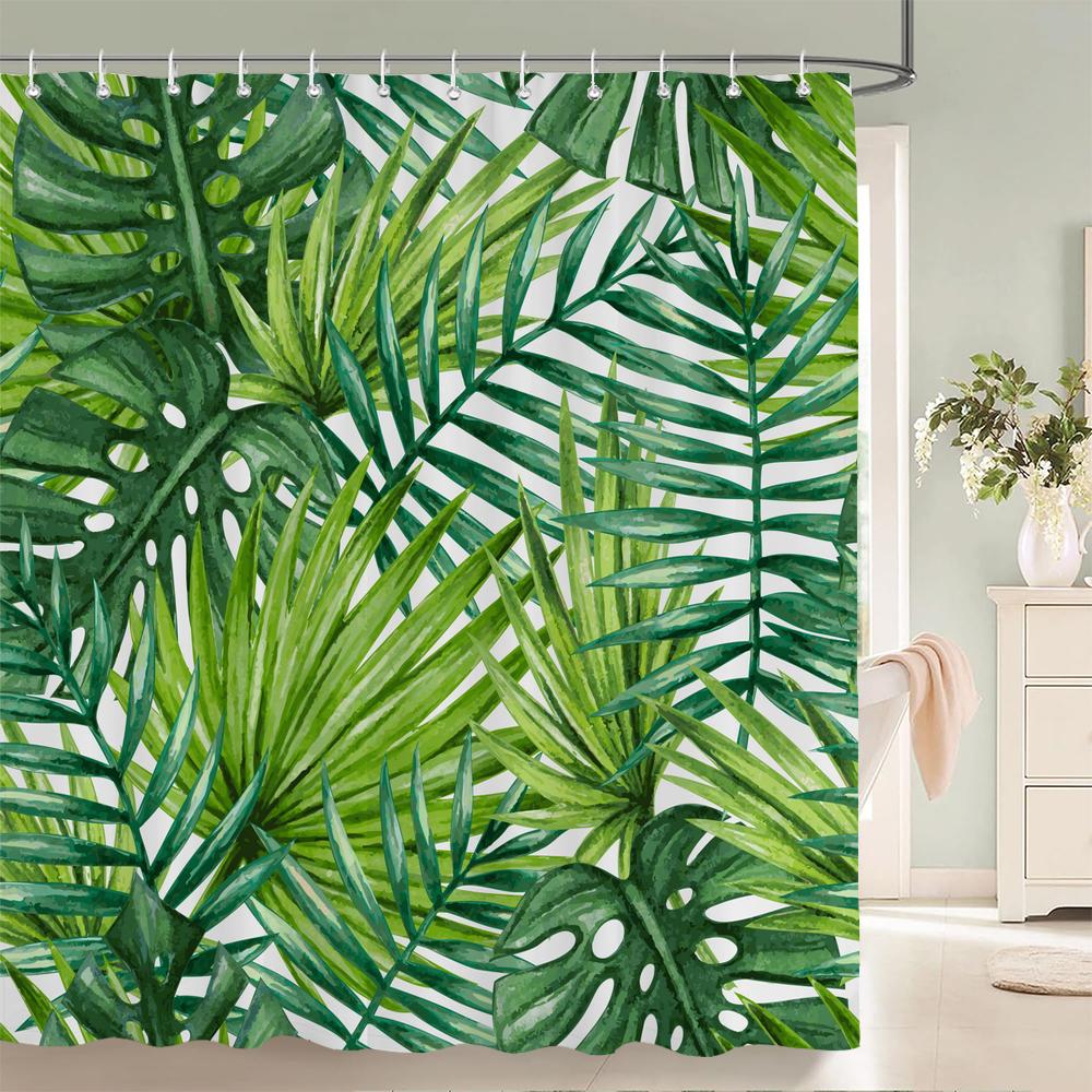 High Quality Leaves Fabric Shower Curtain Waterproof Plant Flower leaf Bath Curtains for Bathroom Decorate with Hooks