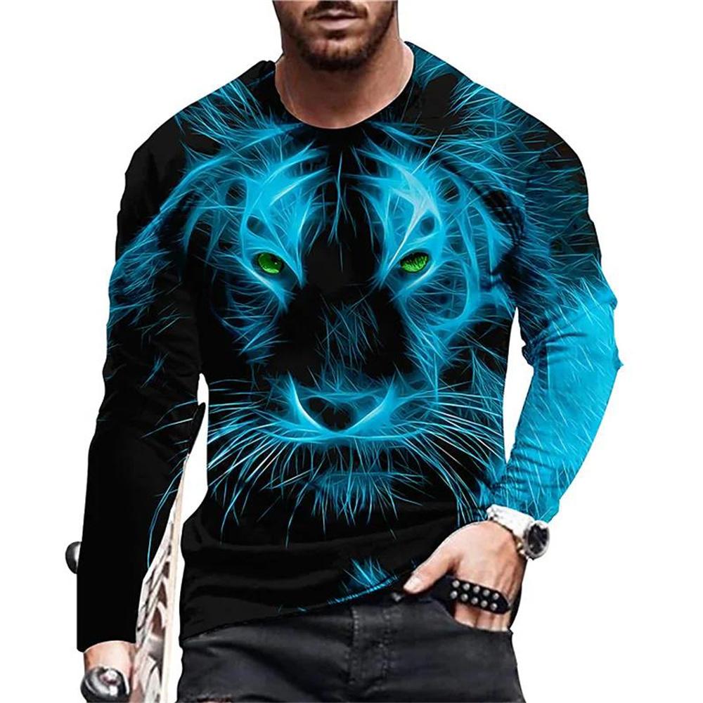 3D Tiger Tops Loose Crew Neck T Shirt Animal Mens Clothes Oversized Breathable Clothing
