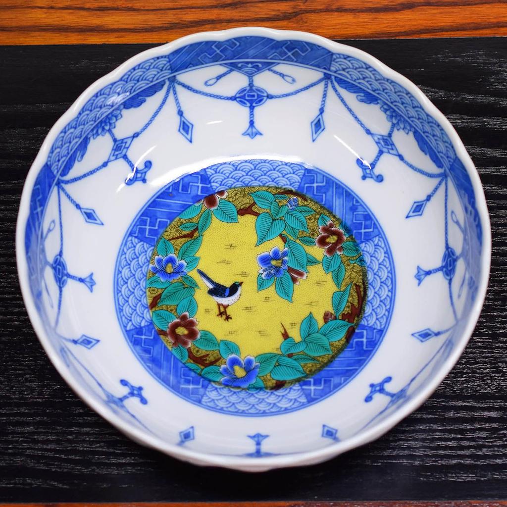 Japanese Warehouse Stylish Tableware Kutani Ware Bowl Yoshidaya Camellia and Bird Pottery Luxury Japanese Tableware Serving Bowl Bowl Made in Japan