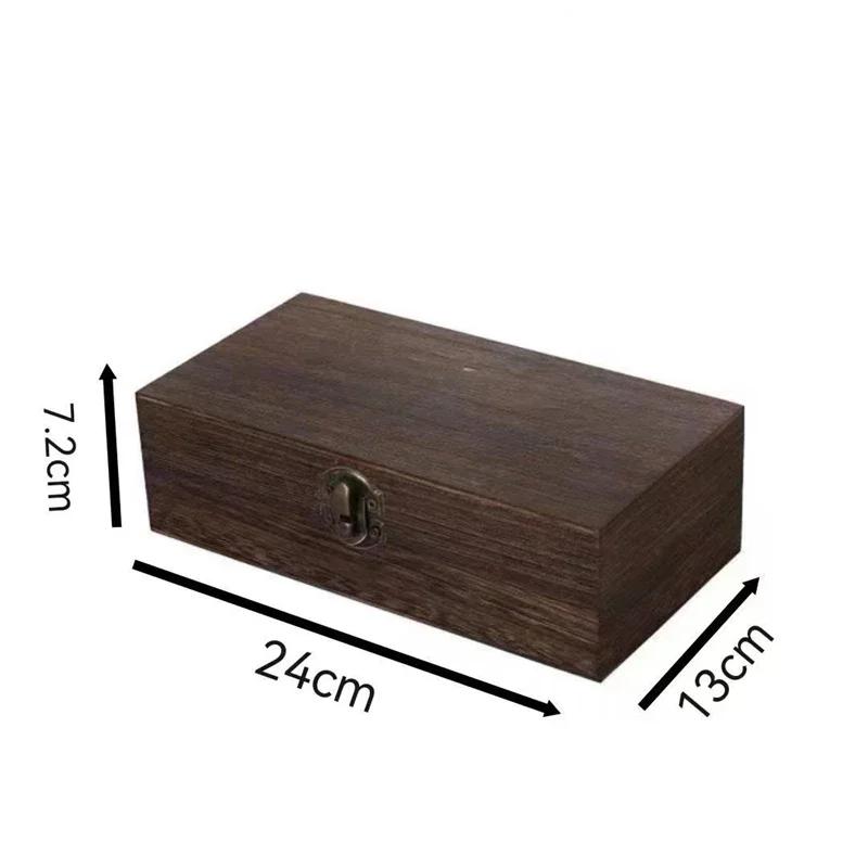 Retro Wooden Storage Box Rectangular Wood Hinged Box Container for Jewelry Keepsakes Multi-Purpose Desktop Storage Organizer