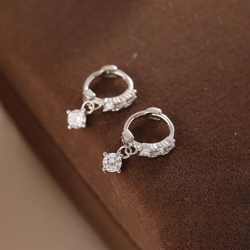 Real 925 Silver Zircon Pendant Hoop Earrings For Women Classic Fine Jewelry Exquisite Geometric Accessories