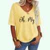 Women Fashion Letter Print Tee Shirt Summer Casual V-neck Top Loose Short Sleeve T-shirt