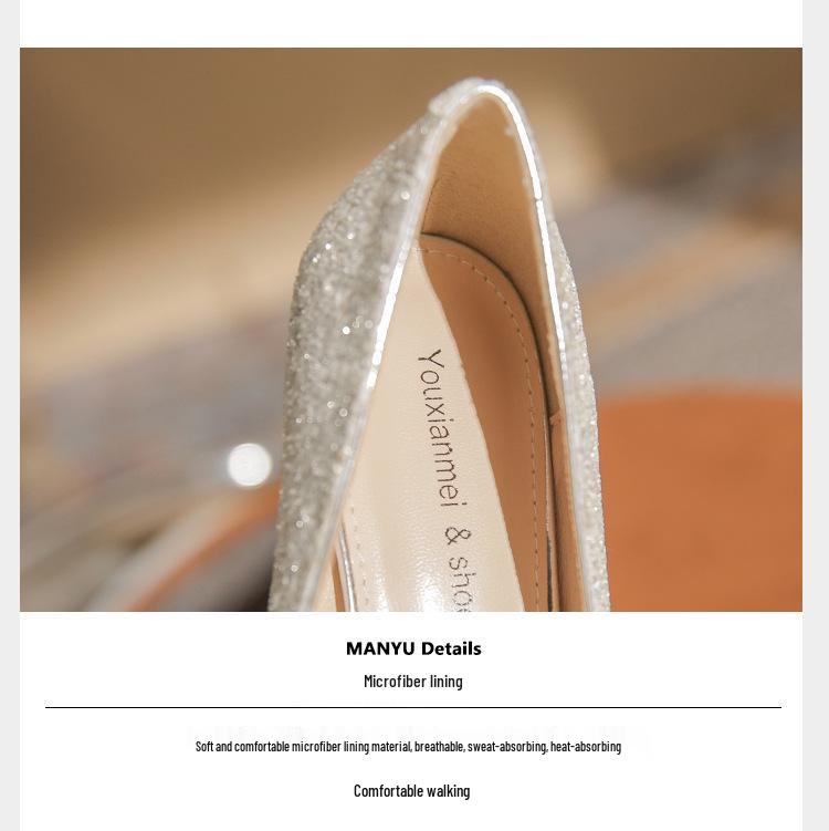 Champagne Gold Crystal Bow High Heels for Women - Elegant French Niche Bridal Shoes