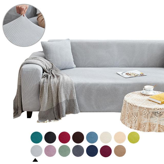 Living Room Sofa Cover Solid Color Elastic Sofa Cushion Thickened Polar Fleece Four Seasons General Furniture Protective Cover for Home