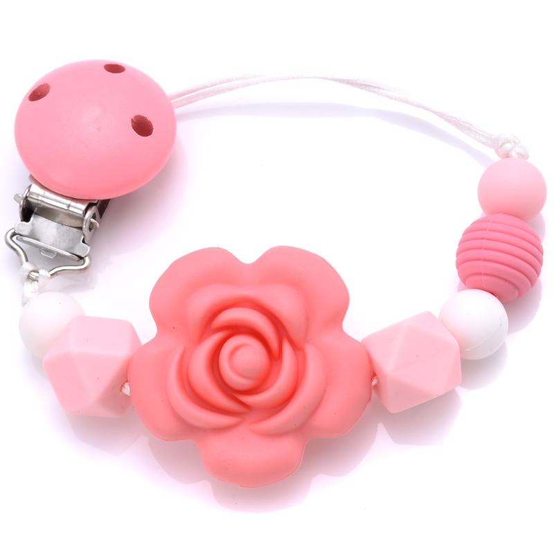 Baby Teether Pacifier Chain Silicone Wood Beads Pacifier Clips Infant Nipple Appease Soother Chain Clip Dummy Holder Nipple Clip