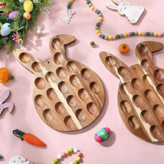 Easter Deviled Egg Platter Bunny Shape Wooden Serving Tray 21 Holes Deviled Eggs Holder Serving Platter for Easter Party Spring Holiday