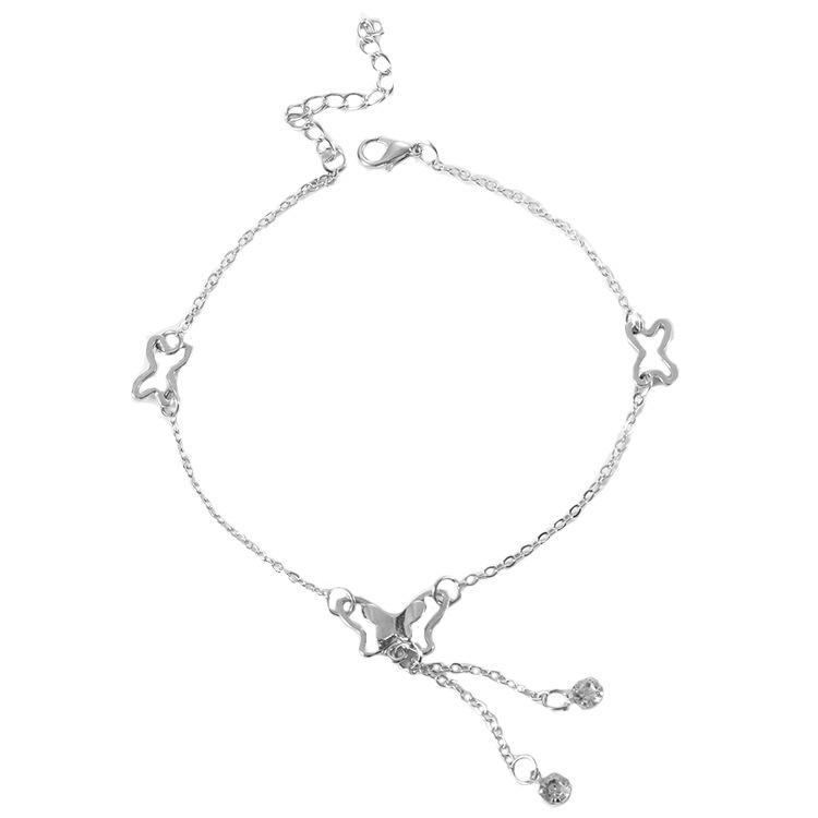 

Корейский браслет на ногу с кисточкой из бриллиантов в виде бабочки - Элегантный ювелирный аксессуар серебряный