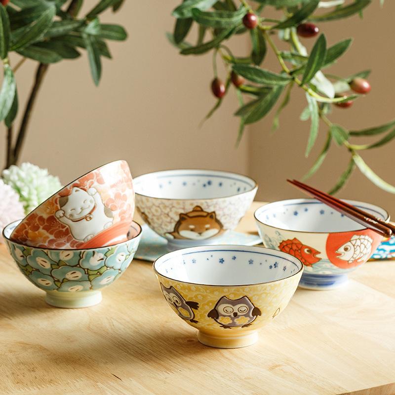 Cartoon Ceramic Bowl Underglaze Japanese Ceramic Rice Bowl Cutlery Small Bowl Cutlery Salad Bowl Kitchen Accessories Noodle Bowl