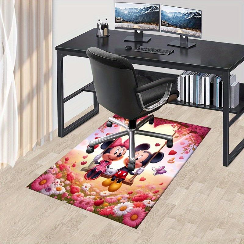 Office Carpet, Desk Under Mat, Gift for Home Decor, Romantic Mickey Mouse and Minnie Mouse Swing Scene with Hearts and Flowers