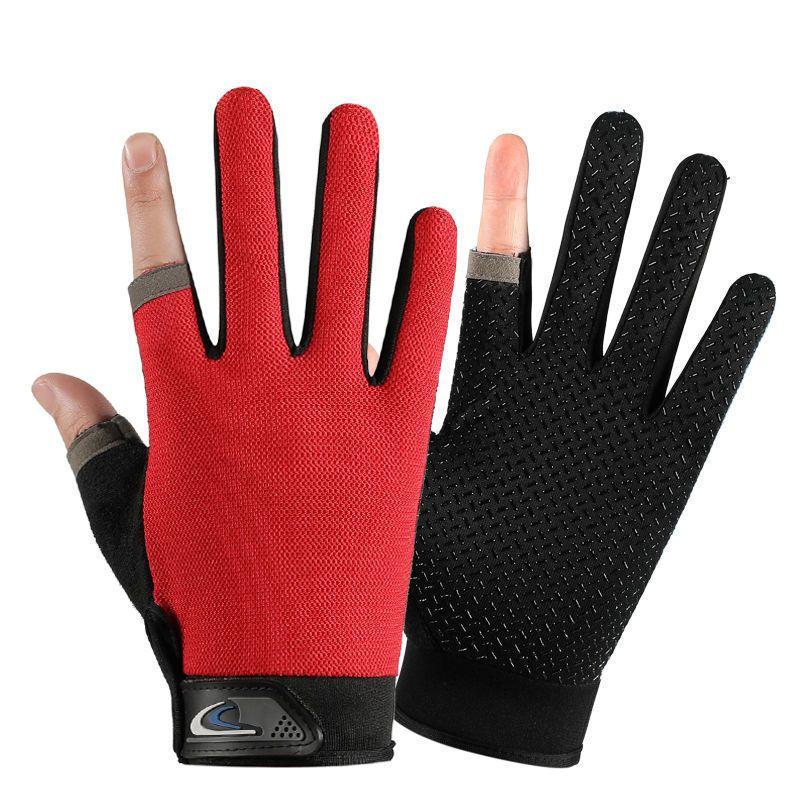

Touch Screen Thin Sports Gloves Exposed Two Finger Men s Outdoor Sun Protection Anti-Slip Cycling Fishing Lure Breathable Cycling Gloves Red [Dew two-finger sports gloves]]