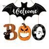 Spooky Home Entrance Sign Halloween BOO Door Sign, Bat Welcome Hanging Wooden Ghost Pumpkin Gift for Friends Black Cat Hanger Ornaments Front