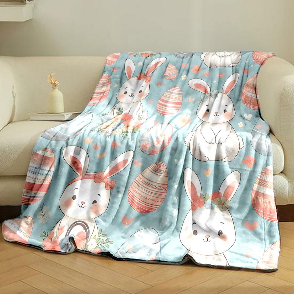 Easter Bunnies with Floral & Egg Design print blanket soft and cozy perfect for the living room bed sofa or a nap,gift