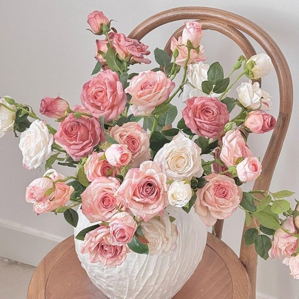 Burnt Edge Artificial Rose Flowers 3 Head Silk Simulation Rose Vintage Faux Flower  Home Decor