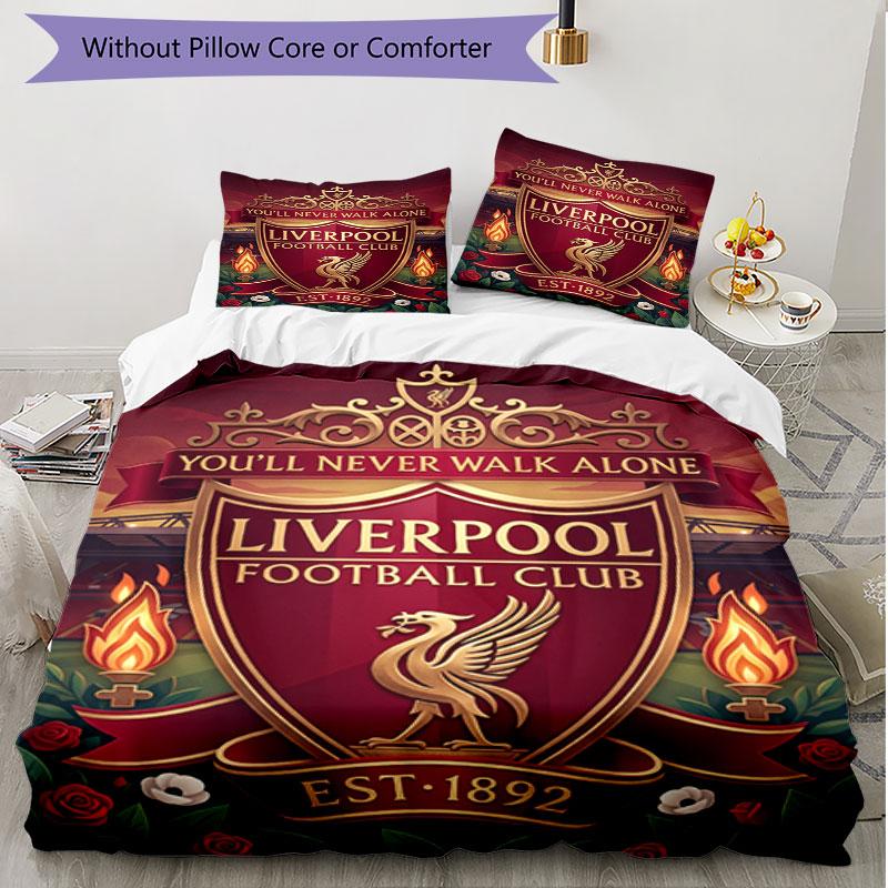 Parure de lit 3 pièces avec housse de couette (1*Housse de couette + 2*Taie d'oreiller, sans noyau), Ensemble de literie doux toutes saisons avec impression du Liverpool Football Club, Décoration de chambre à coucher à la maison Cadeau