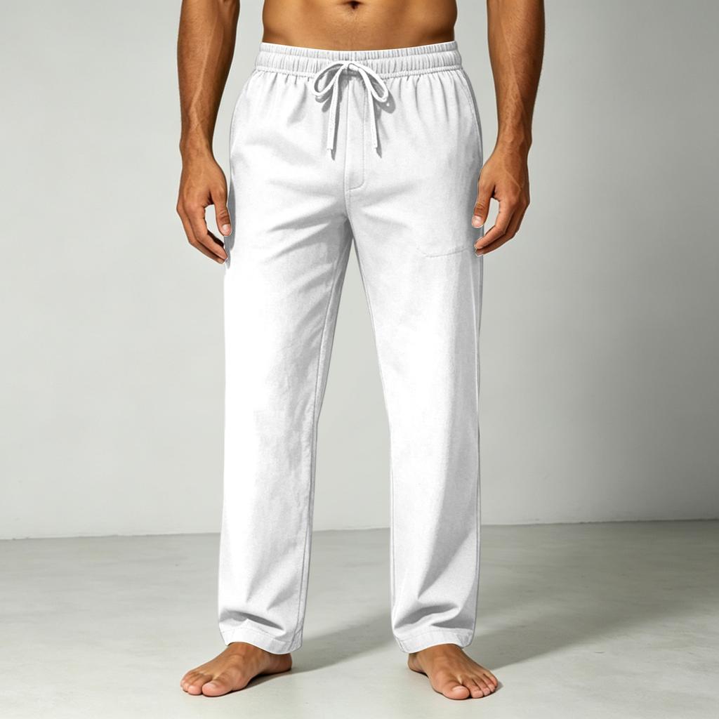 Men's Loose Fit Drawstring Waist Casual Pants Lightweight Breathable Cotton Linen Blend Relaxed Fit Trousers for Everyday Wear