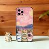 Pink Oil Painting Style Cat Phone Case For iPhone 17, 16,15,14,13,12,11 Plus,Pro Max, Others Soft Black Cover