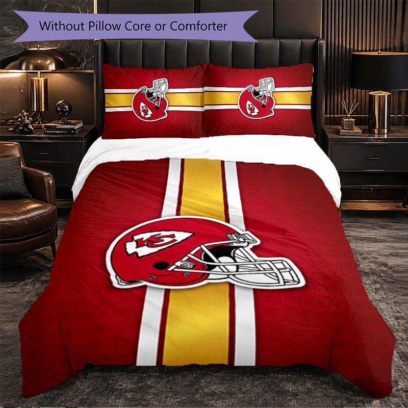 Set Biancheria da Letto in Microfibra con Fantasia Kansas City Chiefs 3 Pezzi Copripiumino Decorativo per Camera da Letto Uso Domestico