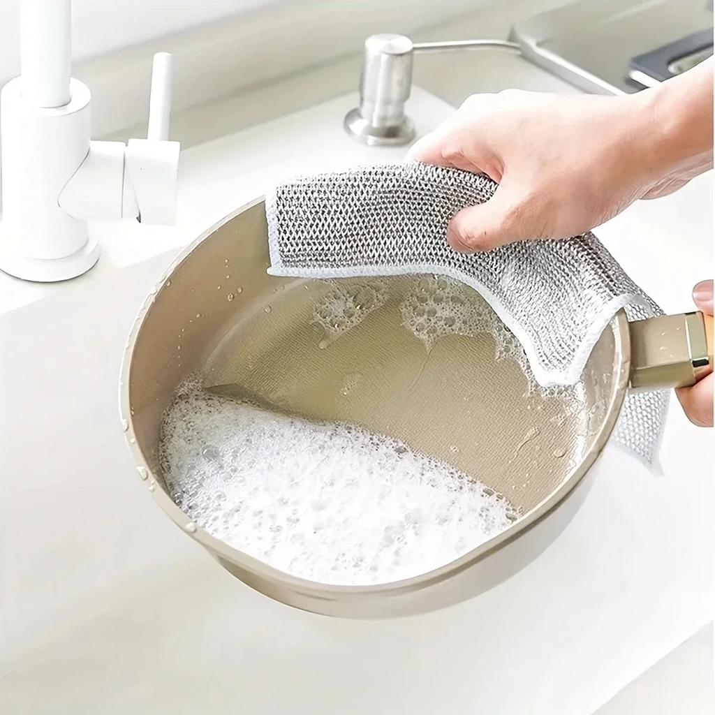 10/20pcs Magic Dishcloth Silver Wire Cleaning Kitchen Cloth Thickened Microfiber Wash Towel Built-in Sponge Steel Wire Ball Rag