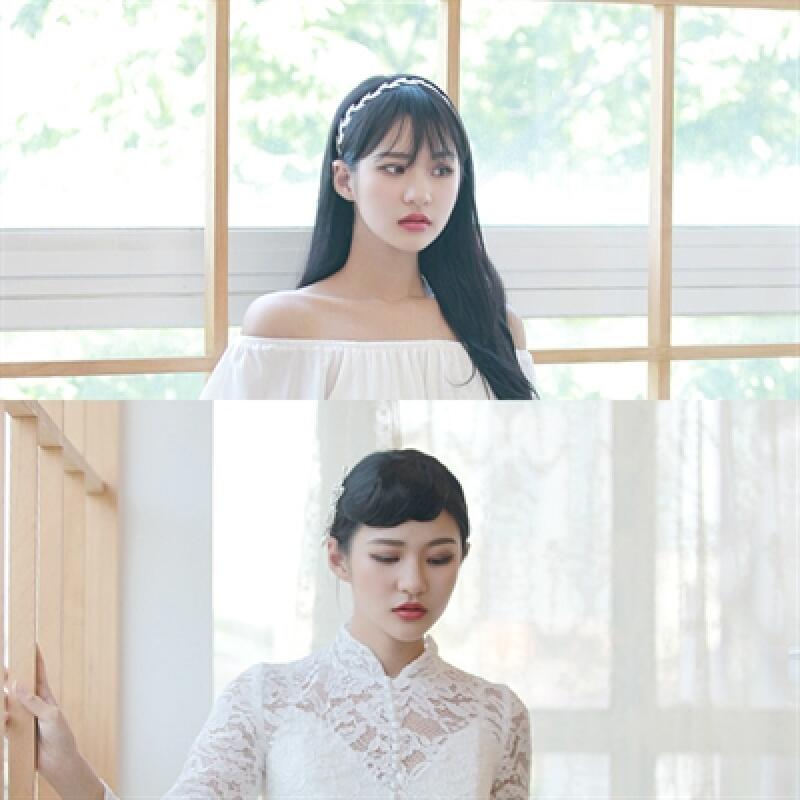 

6-color wedding hair wig with bangs (see-through/curly bangs) See-through Bangs - 6 Ash Gray