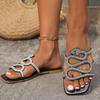 Fashion Fashion Plus Size Woman Shoe 2025summer New Square Flat Shoes Simple Versatile Women Rhinestone Slippers Anti Slip Women Sandals