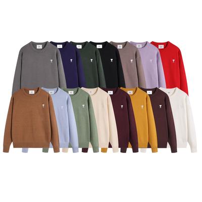 AMI 2025 Klassisches Paar Rundhals Gleiche Farbe Flach Gestickter Liebe Wollpullover