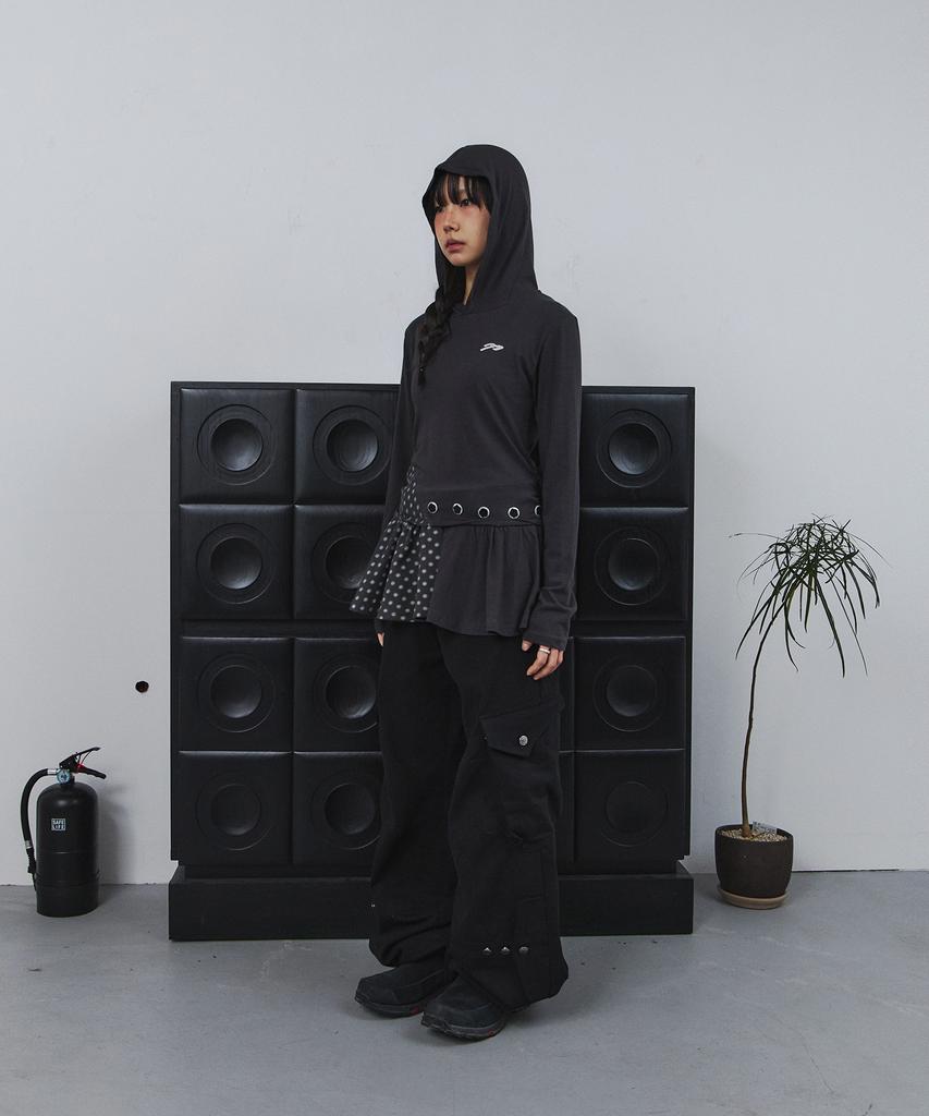 Tansanmageunesyum Button Hooded Layered Dress (Charcoal)