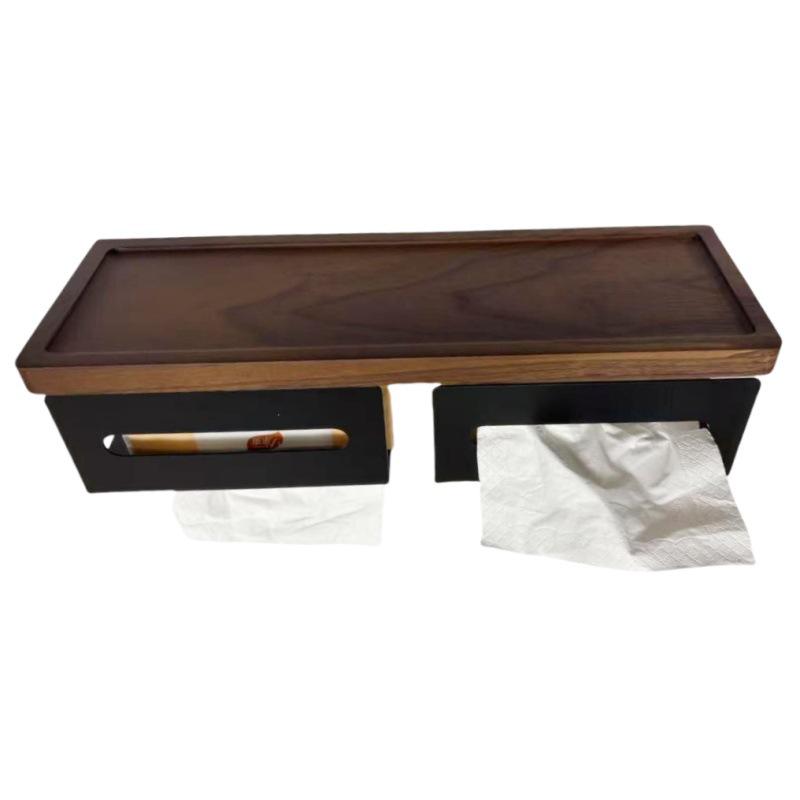 Punch-Free Walnut Toilet Paper Holder & Hand Wash Storage Rack