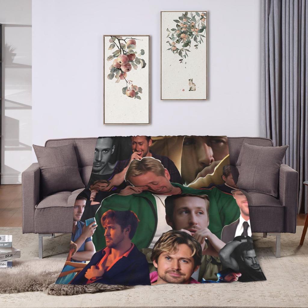 Soft Throw Blanket Travel Office Ryan Gosling Collage Blankets  Flannel Bedspread For Couch Chair Trend Sofa Bed Cover
