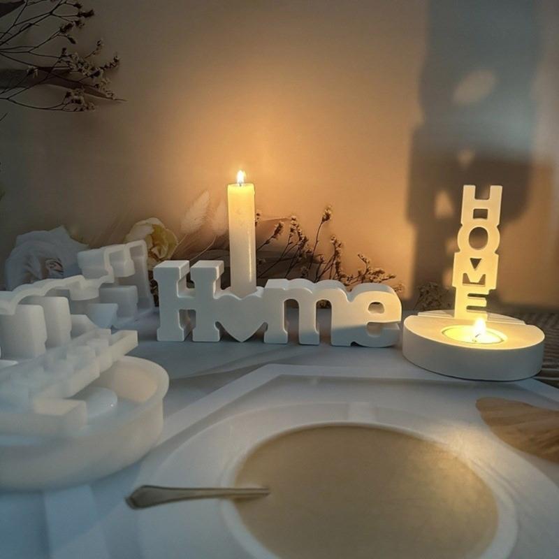 Candle Holder Resin Mold Decorative Love Shaped Tealight Candlesticks Molds Plasters Decors Tealight Scented Silicone Mold