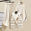 2024 Plus Size Women's Knitted Sweater, Cotton Vest, and Wide-Leg Pants Three-Piece Autumn/Winter Set