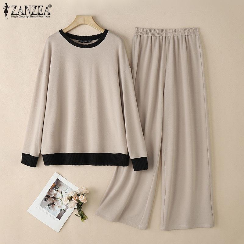 ZANZEA Women Long Sleeve Blouse and Pants Spring Casual Two Piece Sets