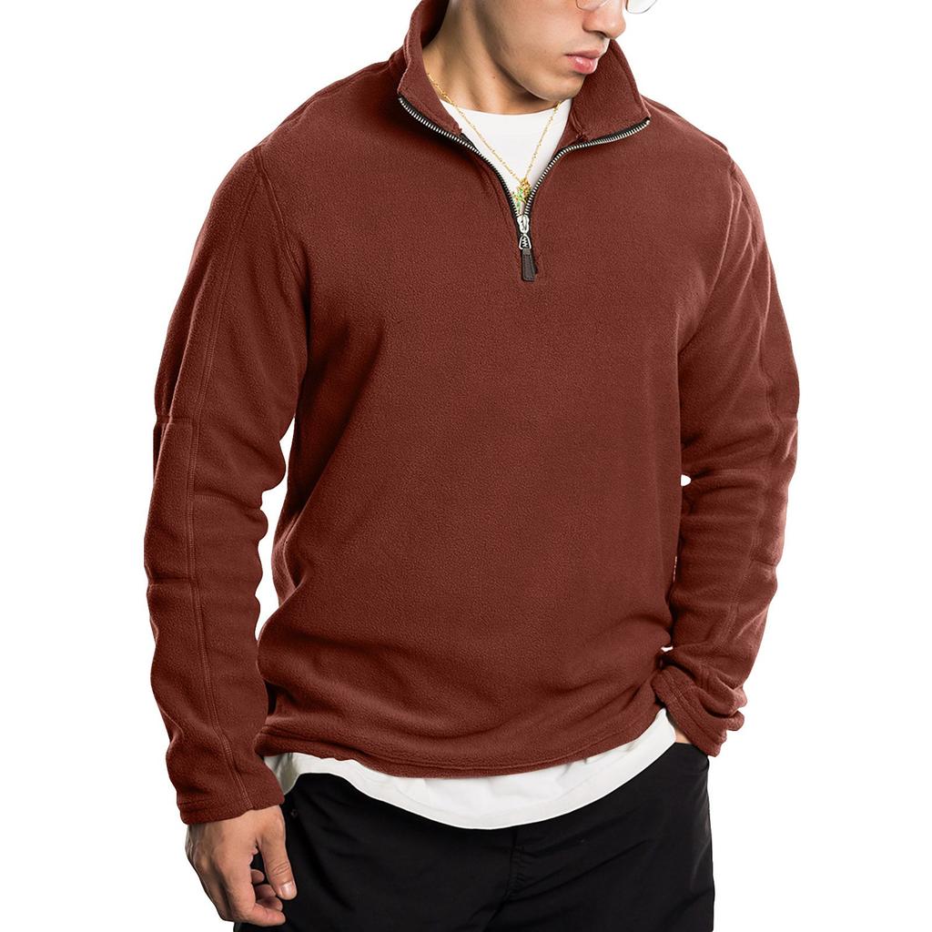 Men's Half Zip Stand Collar Fleece Top Men's Solid Color Plush Thick Stand Collar Sweatshirt