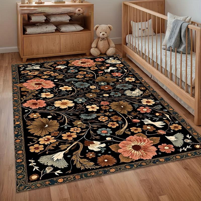 Bohemian Floral Teppich Europäischer Retro Wohnzimmer Schlafzimmer Couchtisch Teppich Rutschfeste Fußmatte Elegante Dekorationsidee für Retro-Liebhaber