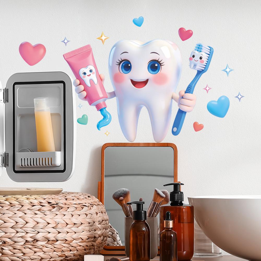 Cartoon Tooth Design Wall Sticker Pvc Waterproof Easy To Tear And Install For Bathroom Bedroom Washbasin Home Decoration