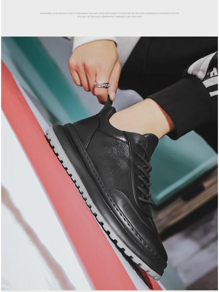 Men's Genuine Microfiber Casual Leather Shoes - Non-Slip, Trendy, and Ideal for Autumn/Winter.