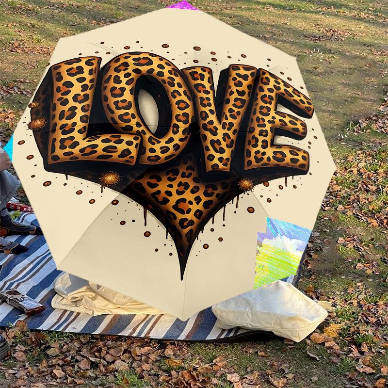 1pc love leopard print Automatic Open/Close Umbrella Compact Folding Umbrella with 8-Rib Shaft for Women/Men, Elegant Birthday1183S