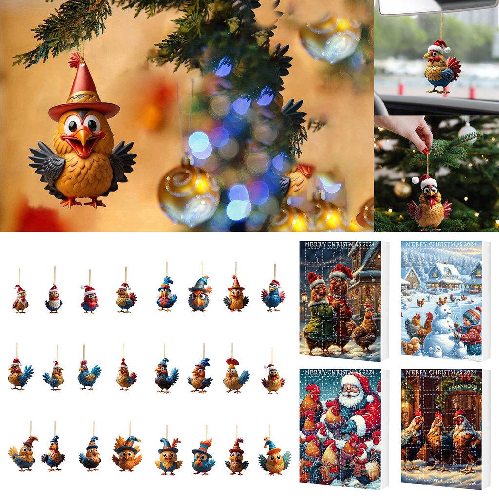 Christmas Blind Box Countdown Calendar With Acrylic Rooster Ornaments For Holiday Decor And Gift Giving