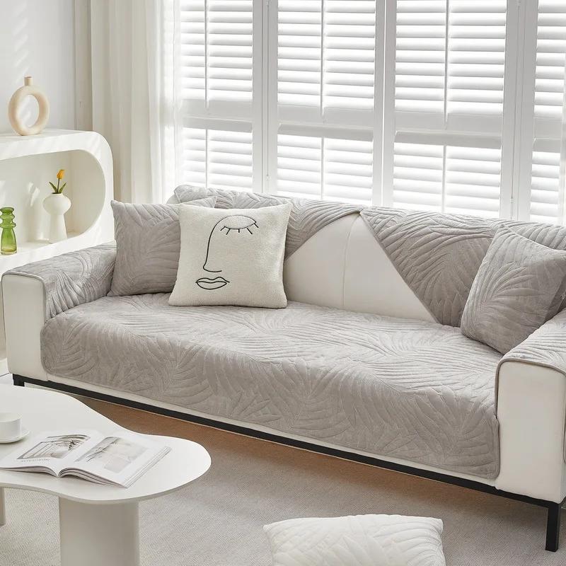 Zimní jednobarevné protiskluzové potahy na pohovku z holandského sametu Domácí dekorace Polštář na pohovku Zesílený Odnímatelný Ochranný nábytek