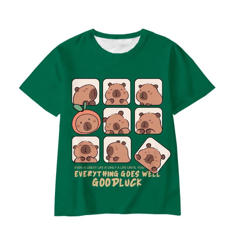 Children's T-Shirt Girl Capybara Printed Little Girl Clothes Short Sleeve Children Top O-Neck Tight T-Shirt Fashion Girl T-Shirt