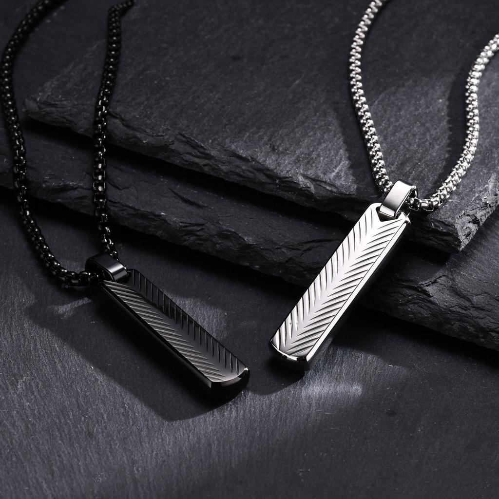 Vnox Stainless Steel Vertical Bar Pendant Necklaces for Men Boys, Black Silver Color Metal Collar, Simple Casual Jewelry Gift