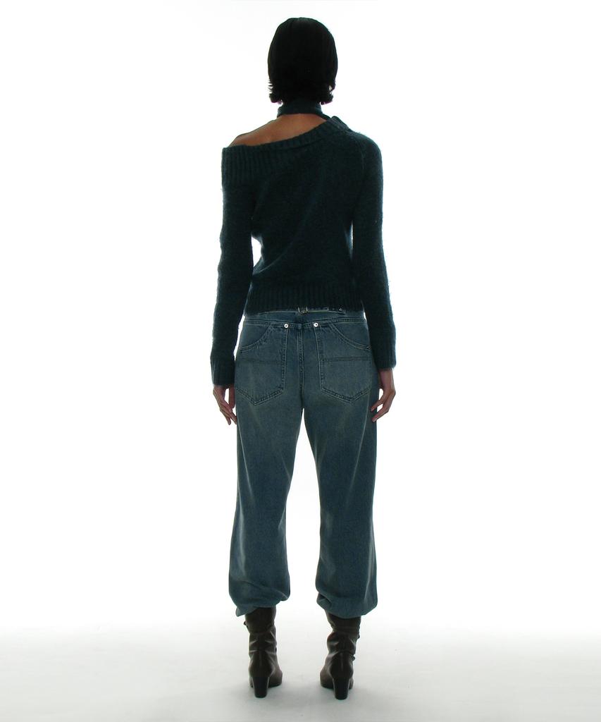 PARTIMENTO WOMEN Tie Neck Strap Asymmetrical Knit Top_Dark Teal