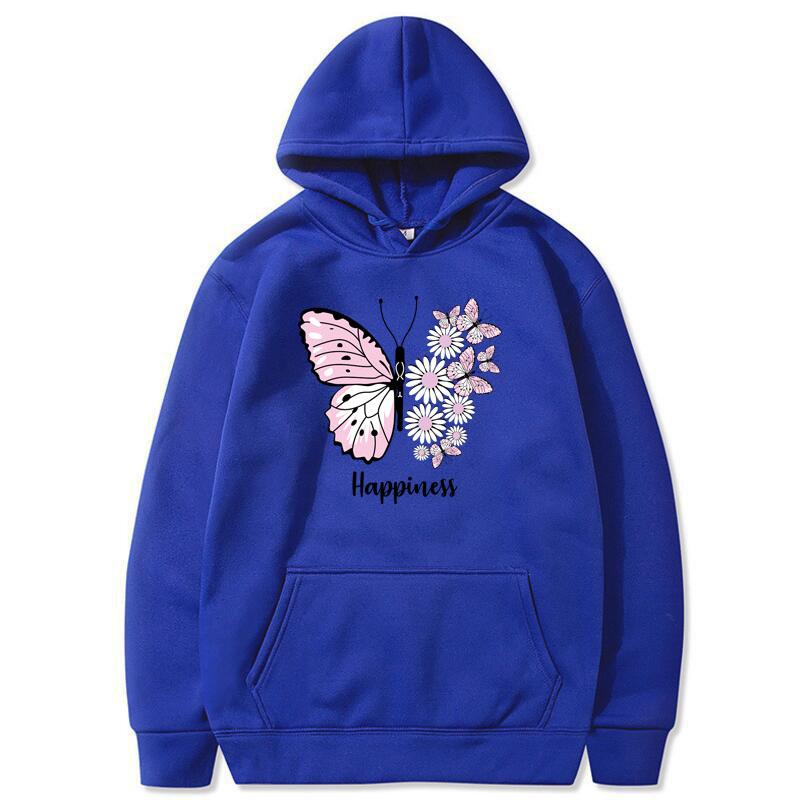 2024 Men's and Women's Unisex Butterfly Print Pullover Casual Fashion Hooded Pocket Sweatshirt Sweatshirt Black