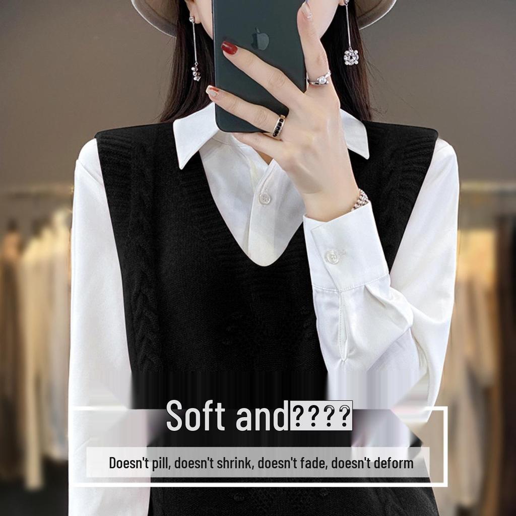 Women's V-Neck Knit Sweater Vest - Sleeveless, Loose Fit, Autumn/Winter Fashion