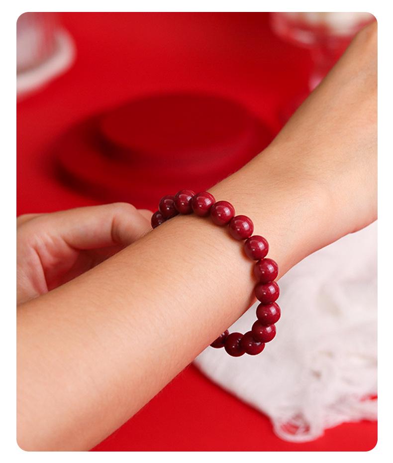 Authentic High-Content Cinnabar Bracelet with Purple Gold Sand Crystals, Supports Re-Inspection