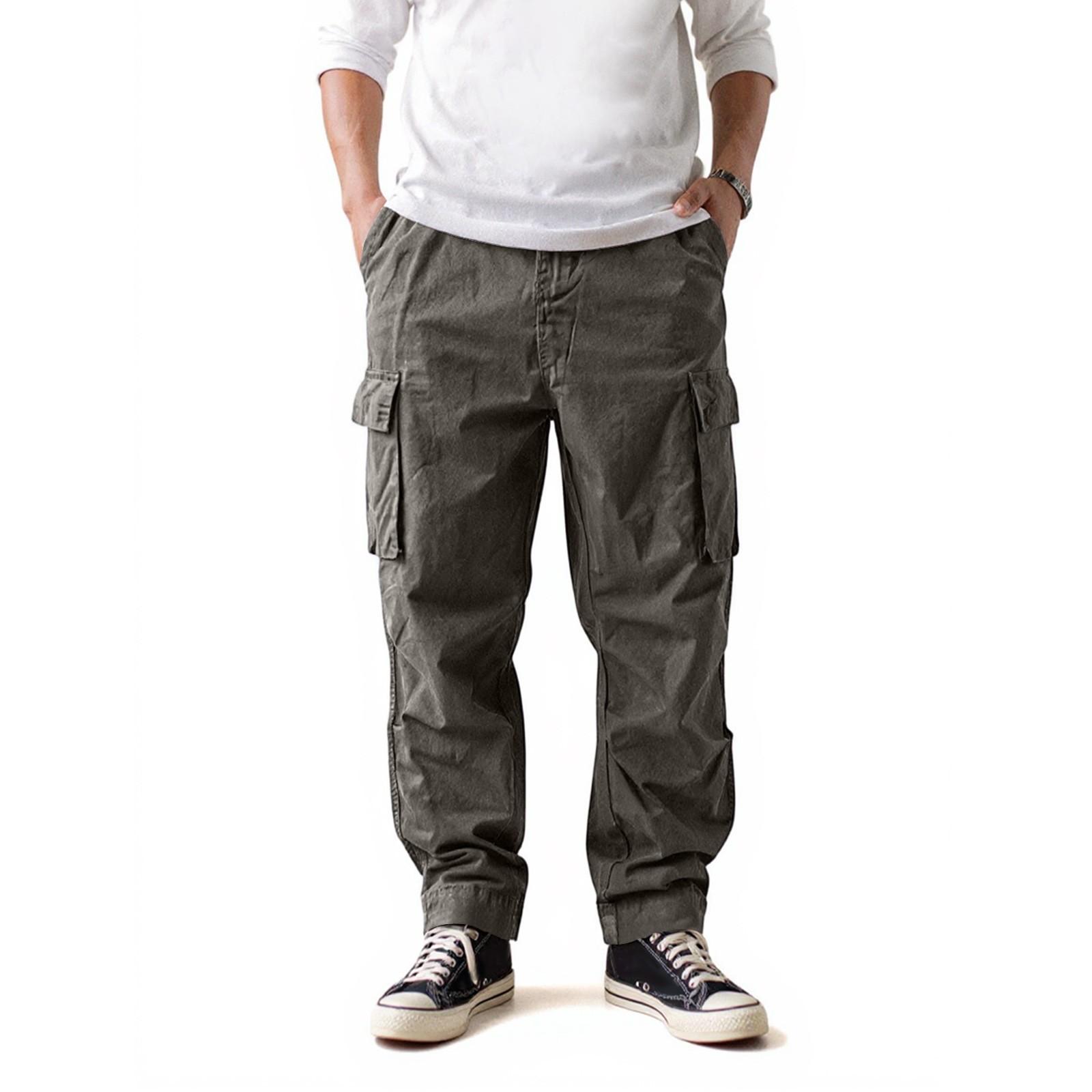 

Retro Work Pants For Men, New Multi Pocket Distressed, Loose Fitting, Tied Industrial Casual Pants L