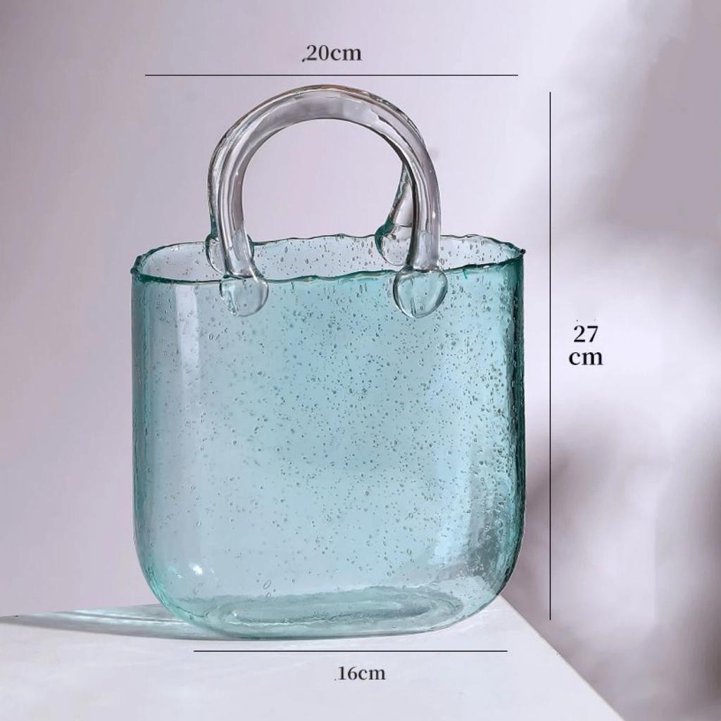 Trendige Glas-Handtaschen-Vase, Kreative Blasen-Fischglas-Blumenvase für Tischplatte, Hydroponische & Dekorative Blumen