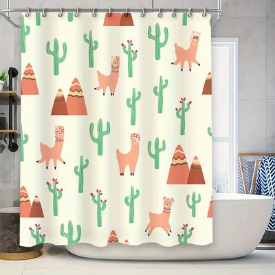 Lebendiger Tierprint Duschvorhang Kaktus Lama Muster Für Badezimmer Dekoration In Mehrfarbigem Design Hausdekoration